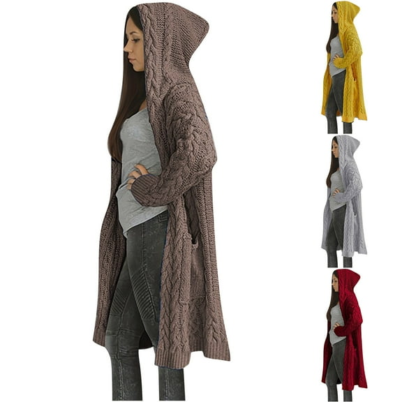 Lovskoo 2024 Cardigan Sweaters for Women Open Front Trendy Long Sleeve Solid Color Warm Coat Oversized Winter Outerwear Tops Coffee