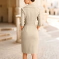 thumbnail image 7 of Chbgutlmr Business Casual Dress for Women 3/4 Sleeve V Neck Ruched Lapel Bodycon Dress with Pockets Casual Elegant Work Office Short Dress, 7 of 7