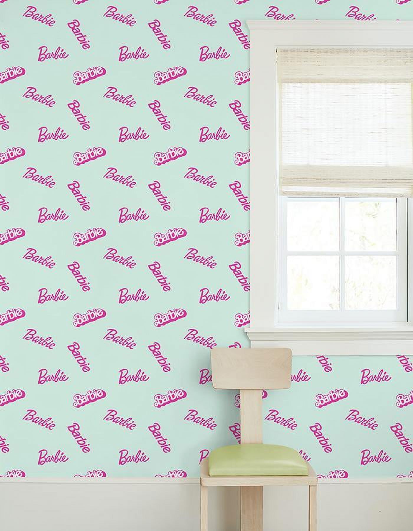 Barbie Logo Mix Removable Vinyl Wallpaper, Robin's Egg