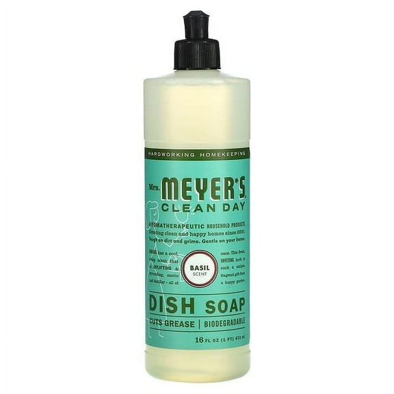 Mrs. Meyers Clean Day, Dish Soap, Basil Scent, 16 fl oz Pack of 4