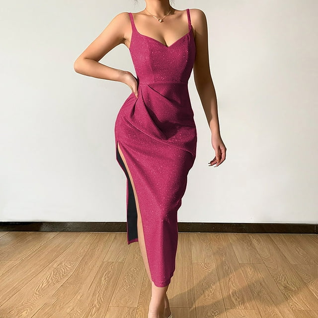Gspmoly Robes pour Femmes Grande Taille, Mode Femmes Été Décontracté Uni Col en V Camis Sans Manches Gilet Longue Robe Robe de Cocktail Aubaines