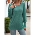 thumbnail image 5 of Women'S Puff Short Long Sleeve Tops Crewneck Loose Casual Blouse Shirts with Button Details Green M, 5 of 8