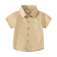thumbnail image 3 of Esaierr Toddler Little Boys Casual Shirts Baby Short Sleeve Lapel Shirts Summer Solid Colour Dress Tops for Kids 1-6T, 3 of 9