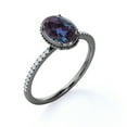 thumbnail image 4 of JeenMata Dainty 1.75 Carat Oval Cut Synthetic Alexandrite and Moissanite Pave Low Profile Engagement Ring in 18k Black Gold over Silver, 4 of 4