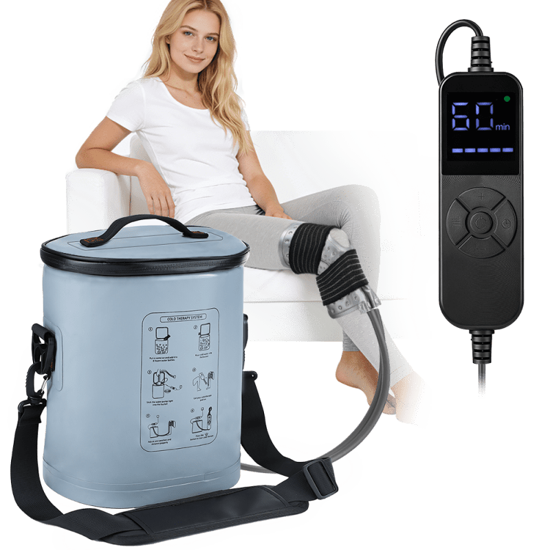 Portable Ice Machine for Knee, 14L Collapsible Ice Barrel with Programmable 6 Timer Cold Machine & Secure Straps, Cold Machine Apply to Arm, Ankle, Thigh