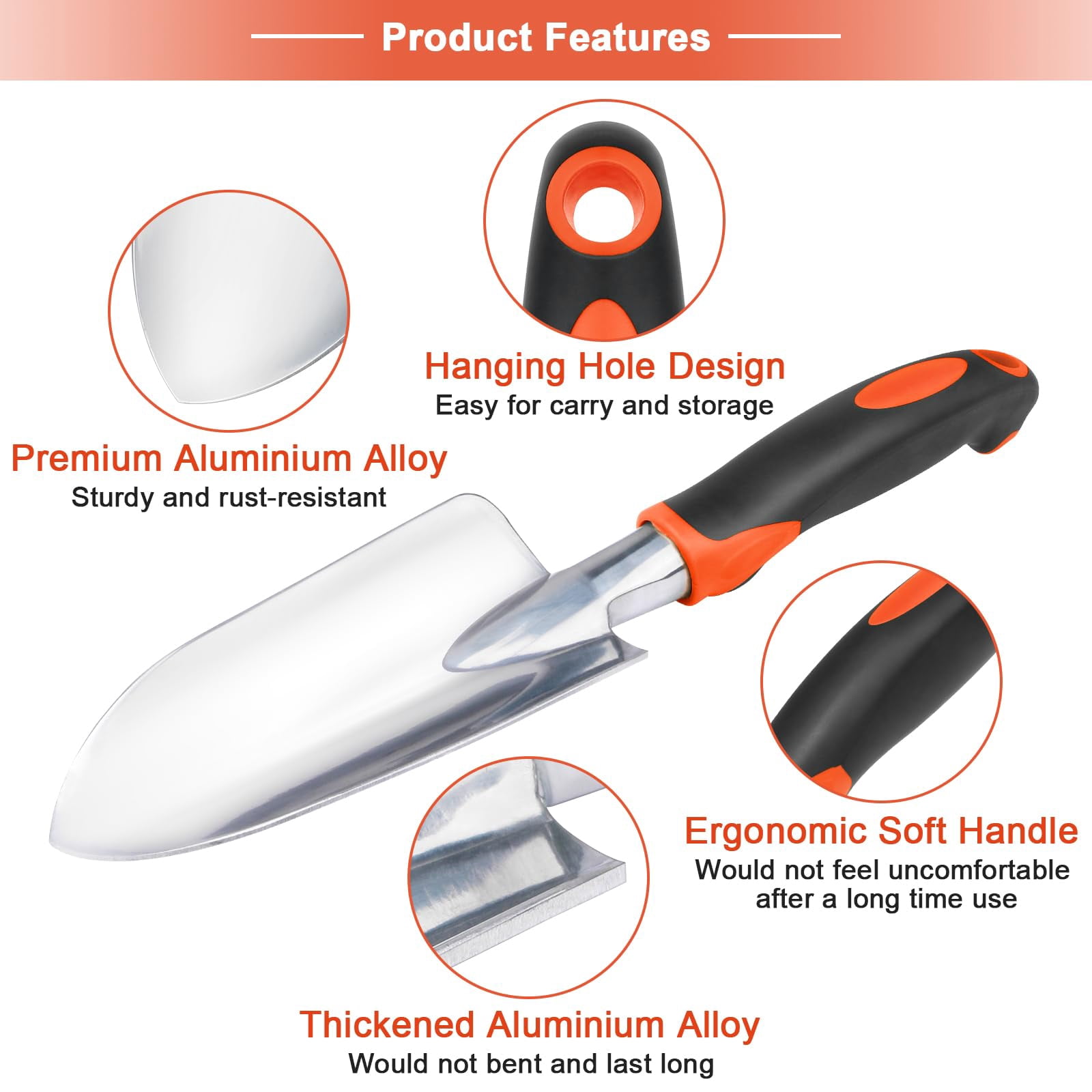 Heavy Duty Garden Tools Set 3-Pack with Ergonomic Non-Slip Handles Aluminum Alloy Shovel Trowel Hand Rake for Lawn and Planting