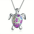 thumbnail image 5 of Gorgeous Bohemian Fire Opal Necklace - Silver Color, Blue, White & Green Tortoise Pendants, 5 of 5