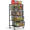 thumbnail image 1 of Kitchen Cart with Drawers, 4 Tier Metal Rolling Utility Cart Organizer on Lockable Wheels with Wooden Top, Black Fruit Vegetable Storage Rack Also for Cans, Snack, Craft, Art, Office, Beauty, 1 of 7