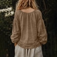thumbnail image 5 of Tqcoqu Women's Linen Blend V-Neck Gathered Puff Long Sleeve Casual Blouse,Brown Women's S-XXL, 5 of 6