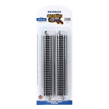 Bachmann Trains Snap Fit E Z Track 9 Straight Track 4 card Nickel Silver Rail With Gray Roadbed HO Scale