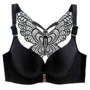 Qcmgmg Women's Butterfly Front Close Wireless Bra Deep V Support Comfort Minimizer Bras Plus Size 3475B