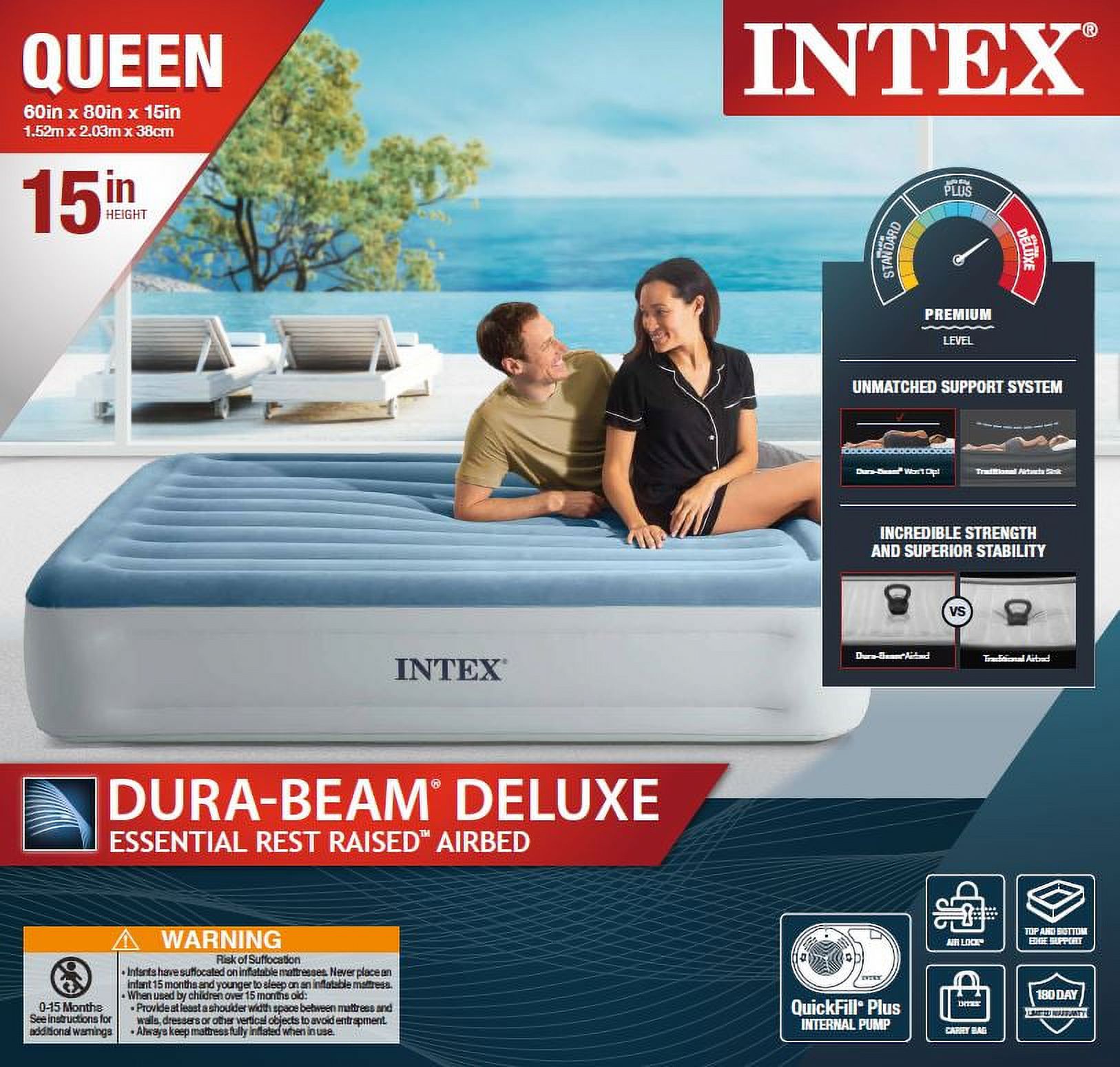 INTEX 15″ QUEEN ESSENTIAL REST DURA-BEAM DELUXE AIRBED MATTRESS WITH BUILT IN PUMP