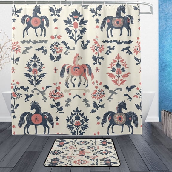 BZSMCE Shower Curtain and Bath Accessory Set,Equine Elegance Pattern