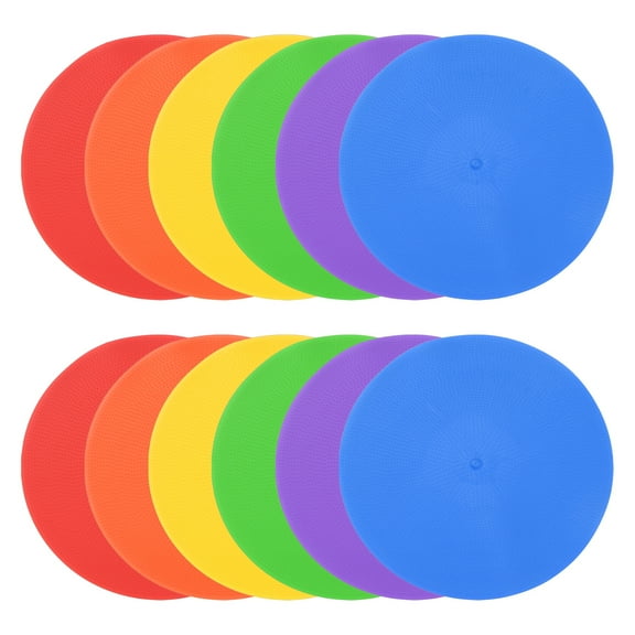 Uxcell Spot Markers 9 Inch, Non-Slip Floor Dots Agility Markers Flat Field Cones Poly Dots, 12 Multicolor Pcs