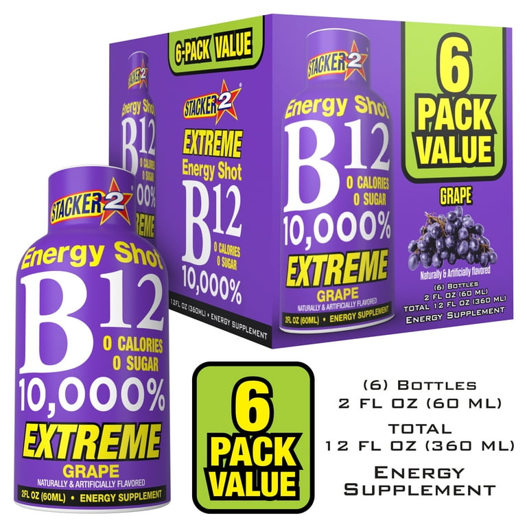 Stacker 2 B12 10,000% Energy Shot Grape, 2 oz, 6 Count - Walmart.com Stacker 2 B12 10,000% Energy Shot Grape, 2 oz, 6 Count - Walmart.com
