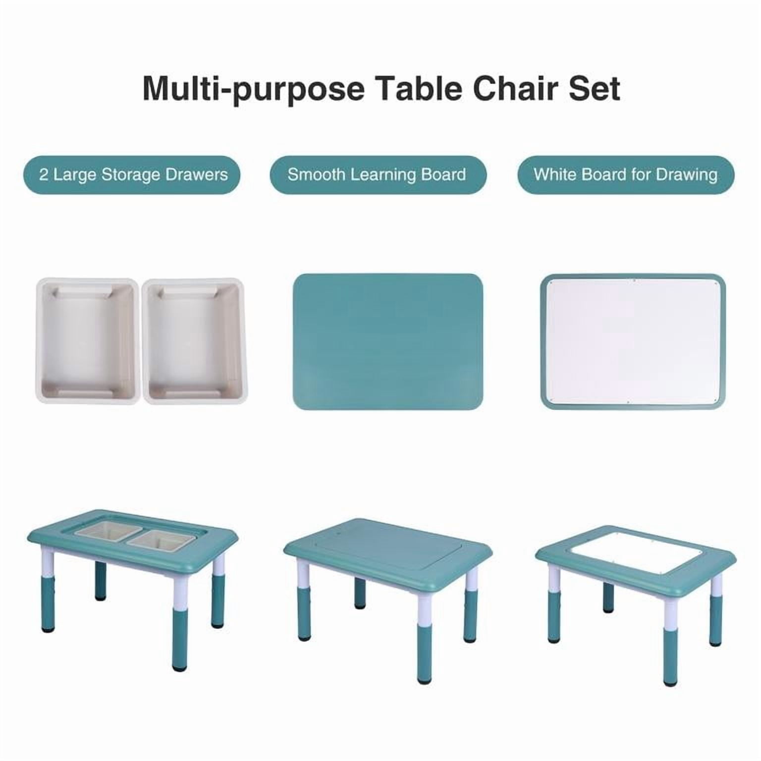 REDCAMP Double-Sided Kids Activity Table, Multi Drawing Table and Chair Set with 2 Chairs for Toddlers, Plastic Height Adjustable Play Table with Storage Bins, Blue
