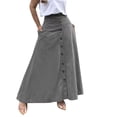 thumbnail image 3 of Women's High Waisted Midi Skirt, Elegant Solid Color Front Button A-Line Skirt with Pockets and Side Slit, Versatile All Seasons Work Skirt for Office and Casual Wear Grey M, 3 of 9