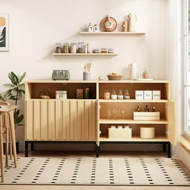 HAUXITIO Buffet Cabinet with Storage, 55'' Wide Coffee Bar Table for Kitchen Dining Room, Natural