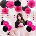 thumbnail image 4 of Birthday Decorations for Women Hot Pink and Black White Happy Birthday Bunting Banner Tissue pom Poms Paper Fans Circle Dots for Girls Birthday Party Supplies, 4 of 6
