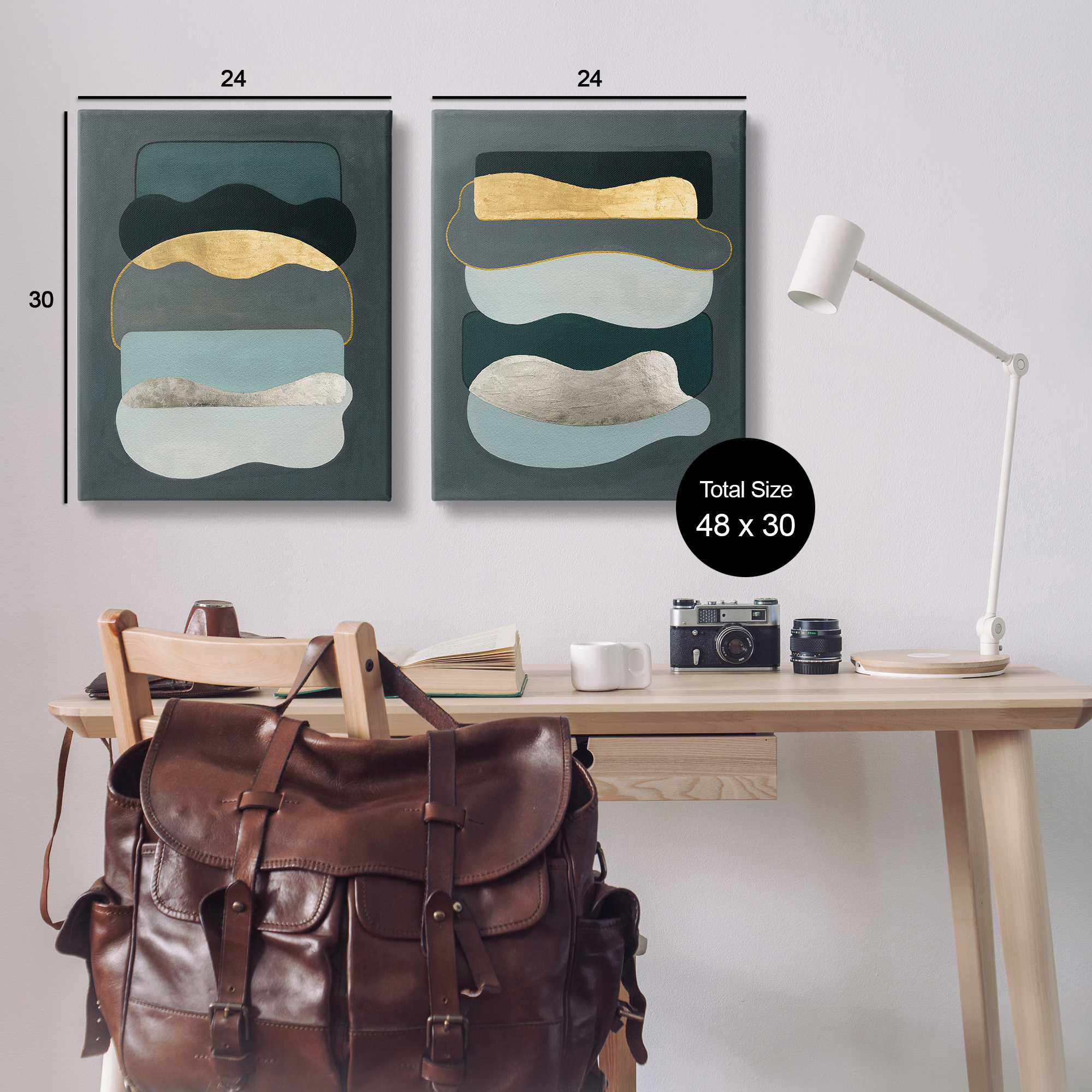 Stupell Industries Shapes with Glam Details Abstract Painting Gallery Wrapped Canvas Art Print Wall Art, 24 x 30, Set of 2
