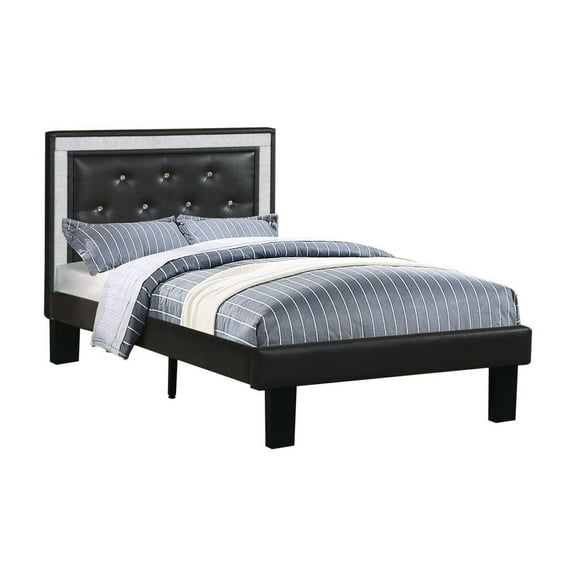Maykoosh French Country Furniture Twin Faux Leather Bed Frame with Slats in Black