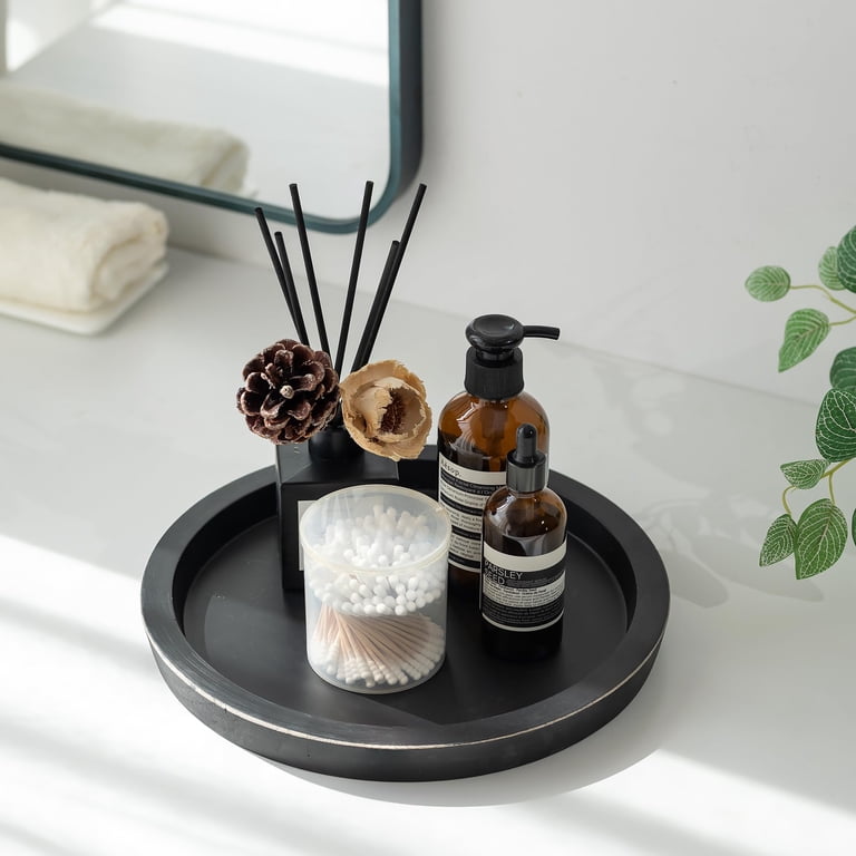 Hanobe Farmhouse Round Wood Candle Holder Tray, Black photo 4
