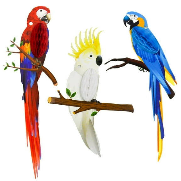 3pcs Tropical Birds Hanging Parrot Paper Honeycomb Decorations Party Supplies