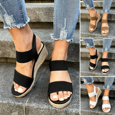 

Xinhuadsh 1 Pair Slip-on Elastic Ankle Strap Women Sandals Braided Linen Rope Womens Open Toe Platform Sandals Footwear
