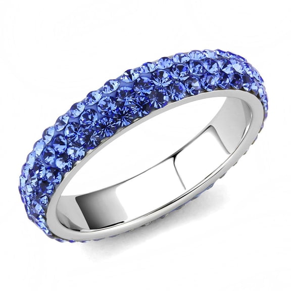 High polished (no plating) Stainless Steel Ring with Top Grade Crystal in Sapphire for Women Sapphire Stone Color Style TK3539 Size 10