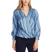 Vince Camuto Womens River Valley Striped Office Wear Wrap Top Blue L