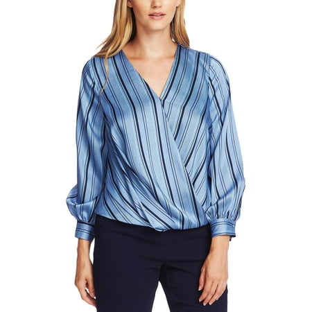 Vince Camuto Womens River Valley Striped Office Wear Wrap Top Blue L