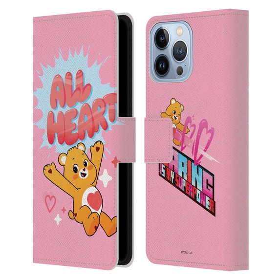 Head Case Designs Officially Licensed Care Bears Graphics Tenderheart Leather Book Wallet Case Cover Compatible with Apple iPhone 13 Pro Max