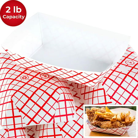 Heavy Duty, Grease Resistant 2 Lb Paper Food Trays 100 Pack. Recyclable, Coated Paperboard Basket Ideal for Festival, Carnival and Concession Stand Treats Like Fries, Ice Cream and Chicken (Best Concession Stand Food)