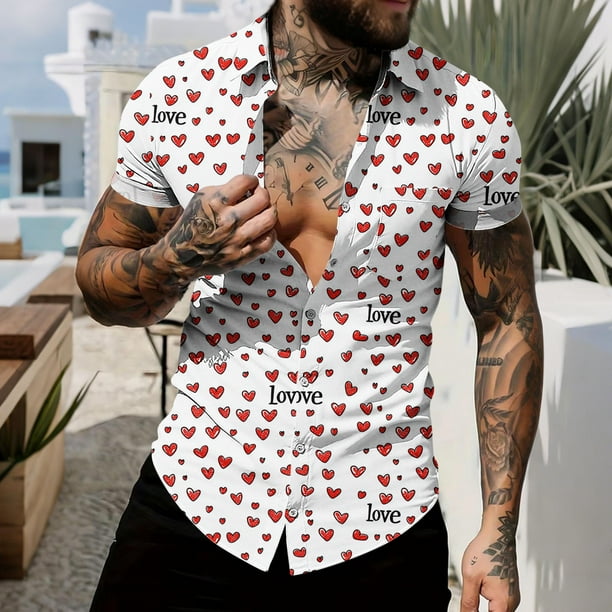 Ceisia Men Casual Fashion Turndown Collar Stripe Printing Gift Short Sleeve Button Shirt