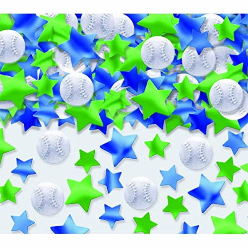 Amscan Exciting Baseball Themed Metallic Party Confetti Pack Mixes, 2.5 oz, White/Green/Blue