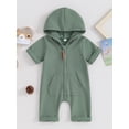 thumbnail image 2 of Arvbitana Infant Baby Boys Girls Hooded Jumpsuits Short Sleeve Zipper Footless Romper Solid Color Hood Bodysuits 3M 6M 12M Newborn Casual Outfit, 2 of 9