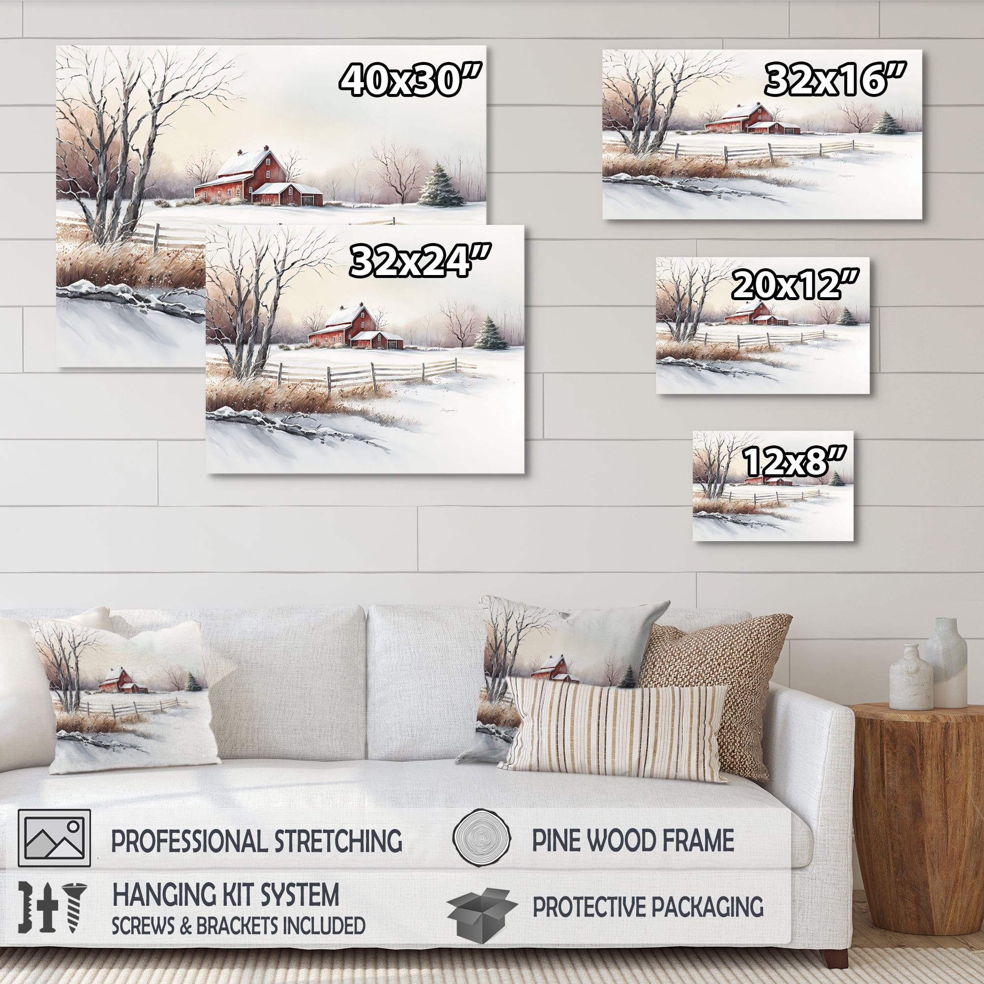 Designart Cold Winter View On The Country V Canvas Wall Art