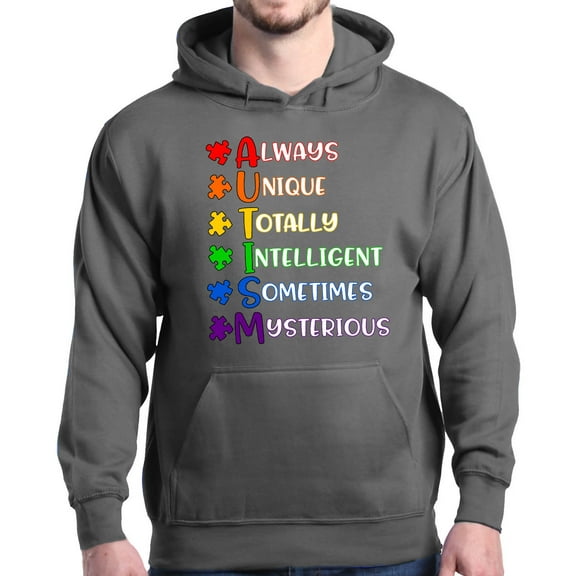 Shop4Ever Men's Always Unique Autism Awareness Hooded Sweatshirt Hoodie Medium Charcoal