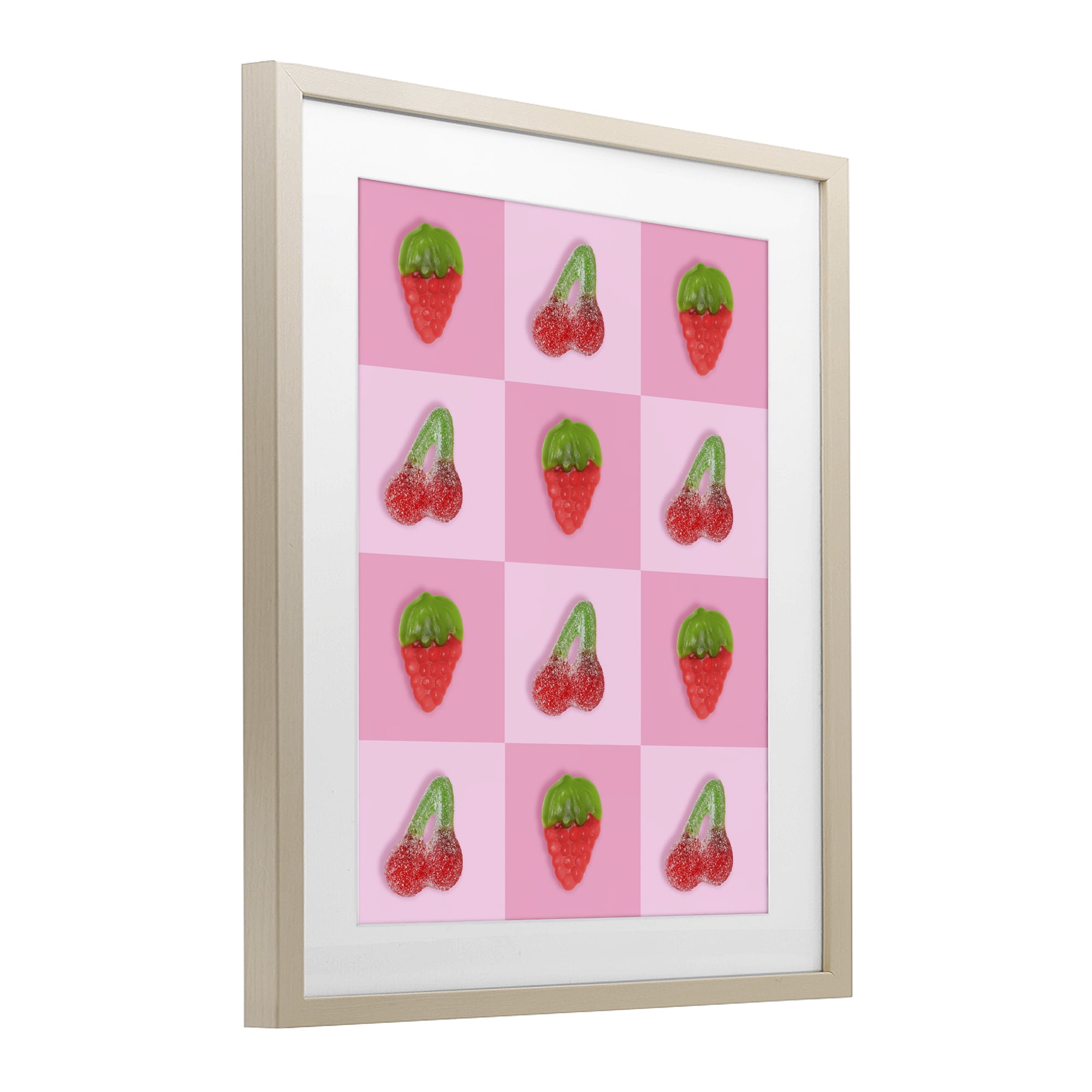 Stupell Industries Gummy Strawberry and Cherry Checkerboard Birch Framed Print Under Glass, design by LISH Creative