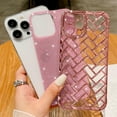 thumbnail image 2 of Compatible with iPhone 13 Pro Max Case 6.7 Inch, Elegant 3D Woven Pattern Plating Bling Phone Case, Sparkle Grid Printed case for Women Girls Soft Silicone Protective Back Cover-Pink, 2 of 11