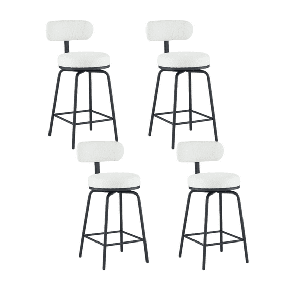 Set of 4 Modern Swivel Bar Stools, Boucle Upholstered Counter Height Bar Chairs with Metal Legs & Footrest, 360° Swivel Barstools for Kitchen Island, Dining Room (White)