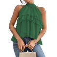 thumbnail image 3 of Women'S Layered Ruffle Hem Sleeveless Halter Chiffon Blouse Flowy Tank Tops Green XXL, 3 of 9