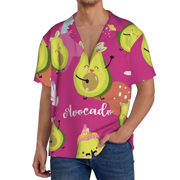 Fotbe Pink Green Avocado Camisa Estampada de Manga Corta para Hombre, Casual de Verano, Estilo Playero, Sin Arrugas-X-Large