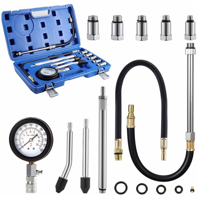 Kit de probador de compresión de cilindro de motor de 11 piezas, medidor de presión de gasolina, herramienta de diagnóstico, kit de probador de compresión para motor de gasolina, coche, motocicleta