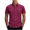 thumbnail image 3 of Hesxuno Corduroy Cargo Shirts for Men Short Sleeve Western Cowboy Shirt Regular Fit Short Sleeve Business Casual Button Down Shirts Wrinkle Free Work Shirt with Pockets Wine S, 3 of 6