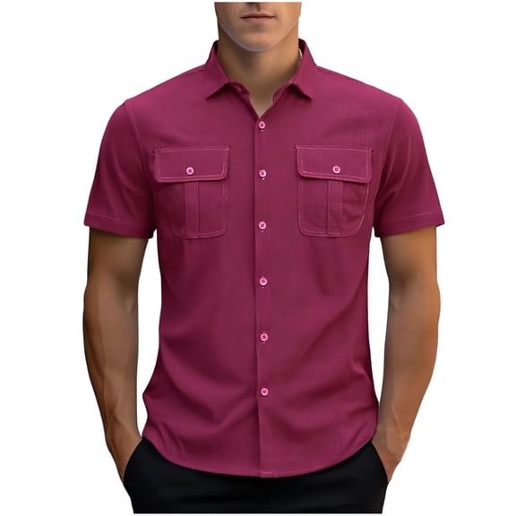 Kaemgyyd Men's Fishing Shirt Short Sleeve Sun Protection Casual Button Down Shirts Comfort Fit Corduroy Workwear with Pockets