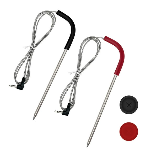 2-Pack Grill Thermometer Probes, 3.5mm Plug Waterproof Meat Temperature Sensors with Grommets for Pellet Smokers, Red