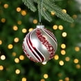thumbnail image 2 of Set of 2 Silver with Red Glitter and Beads Striped Glass Christmas Ball Ornaments 4", 2 of 6