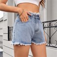 thumbnail image 4 of RYRJJ Jean Shorts for Women High Waisted Trendy Stretchy Distressed Y2K Streetwear Denim Shorts Raw Hem Casual Summer Short Jean with Pockets (Light Blue,S), 4 of 8