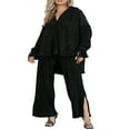 thumbnail image 1 of Women Solid Color Long Sleeve Blouse and Straight Fit Trousers, 1 of 9